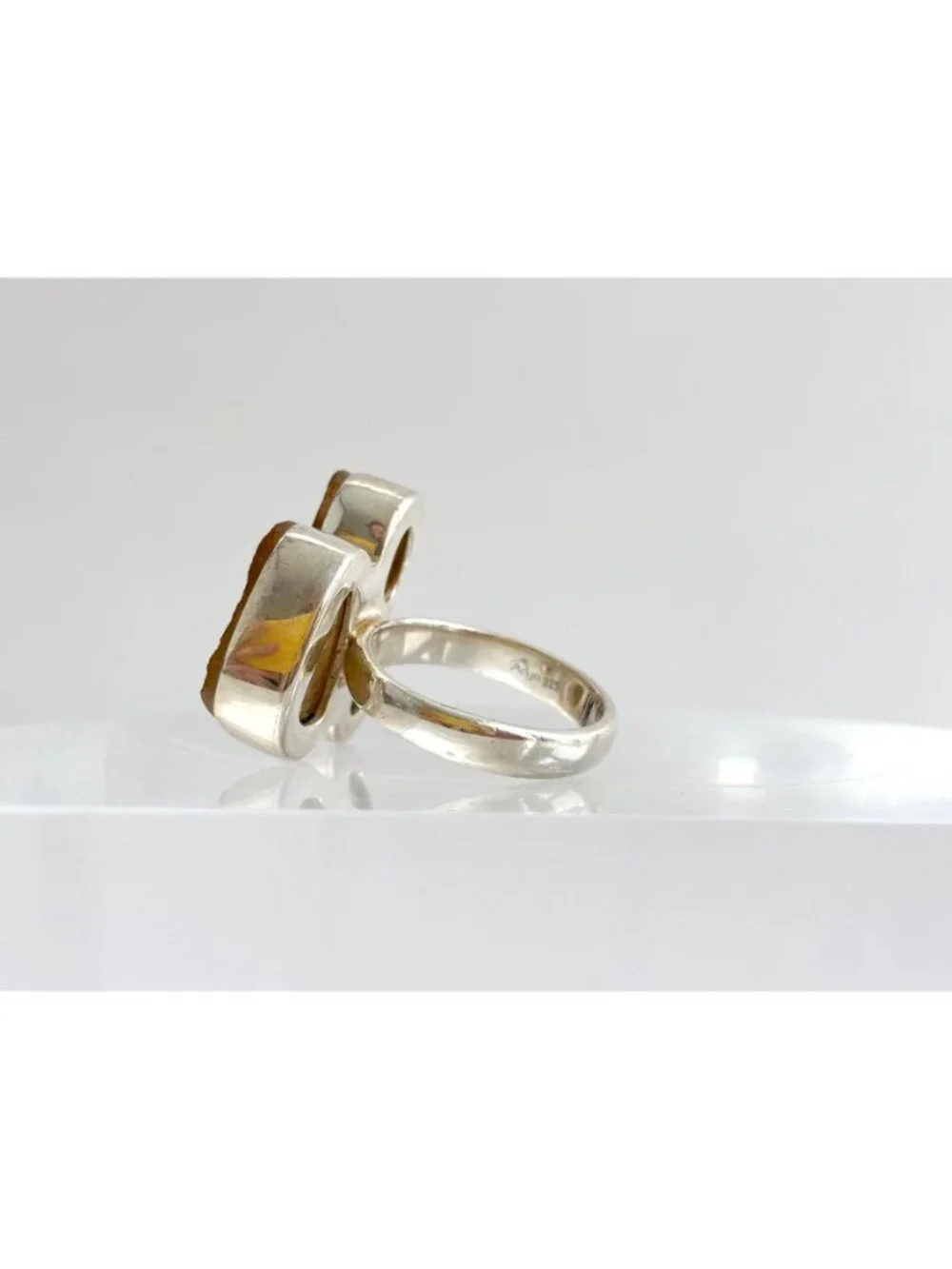 Rough Cut Citrine Semi Precious Sterling Silver 925 Vintage Ring - sz 7.75